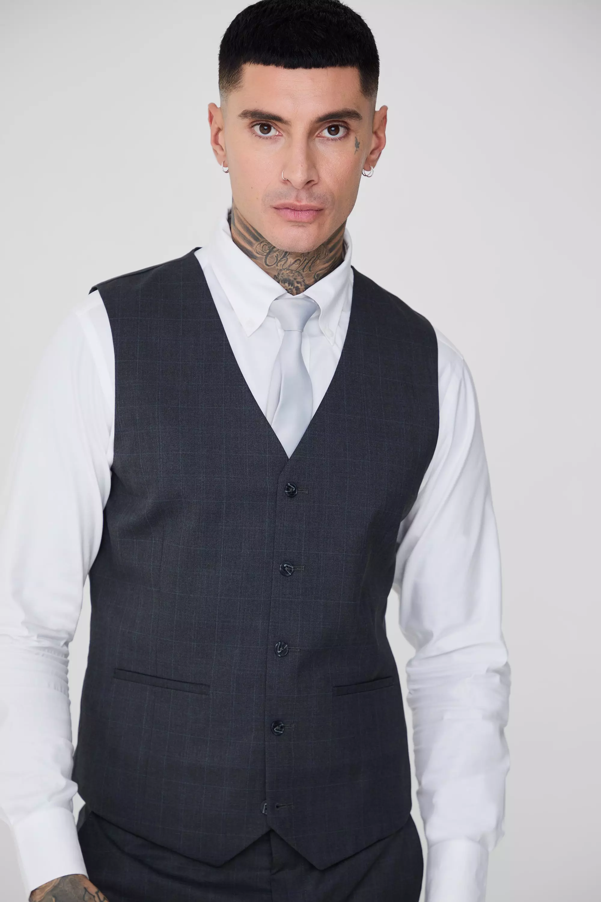 Tall Charcoal Check Waistcoat alternative image