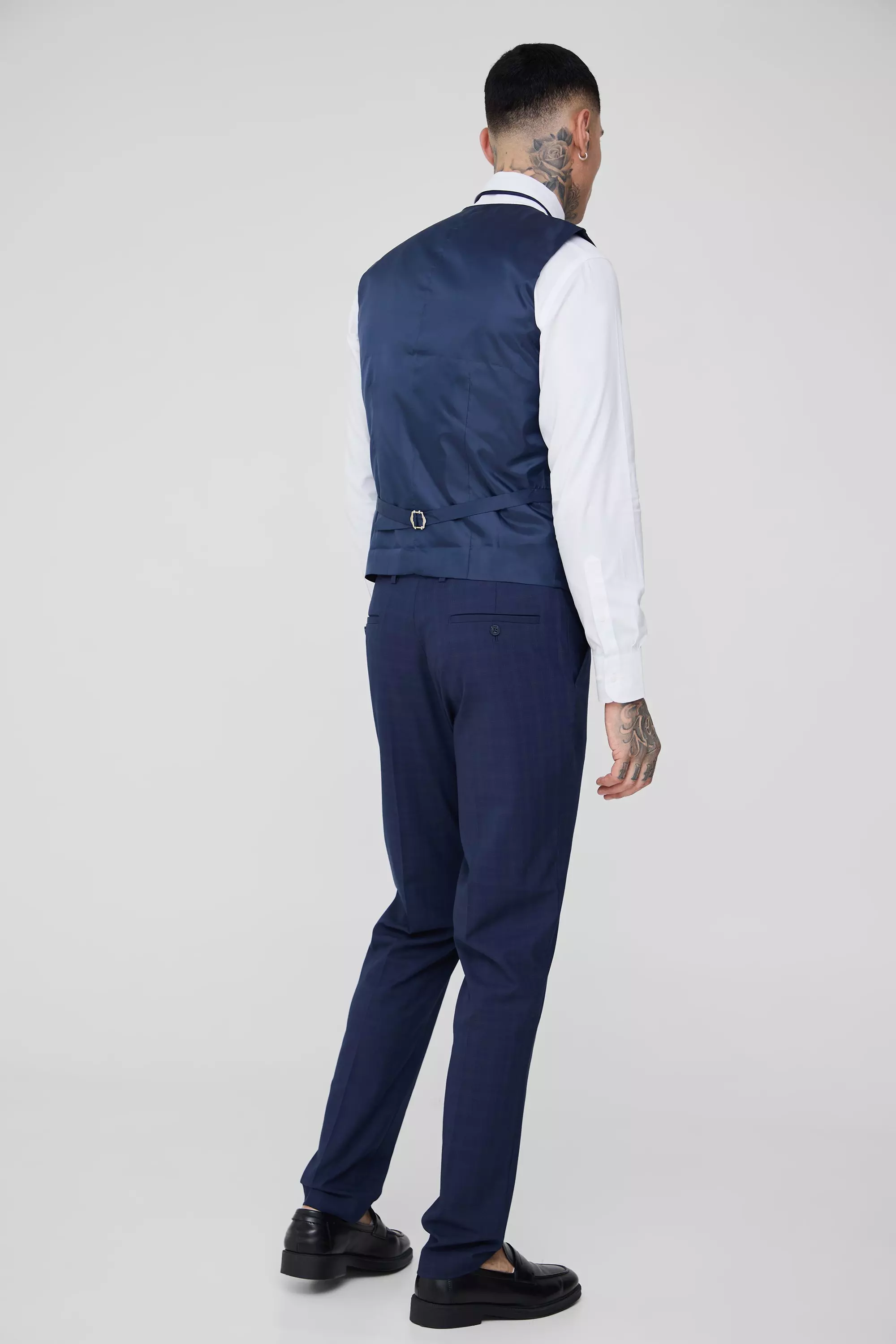 Tall Dark Blue Plaid Vest alternative image