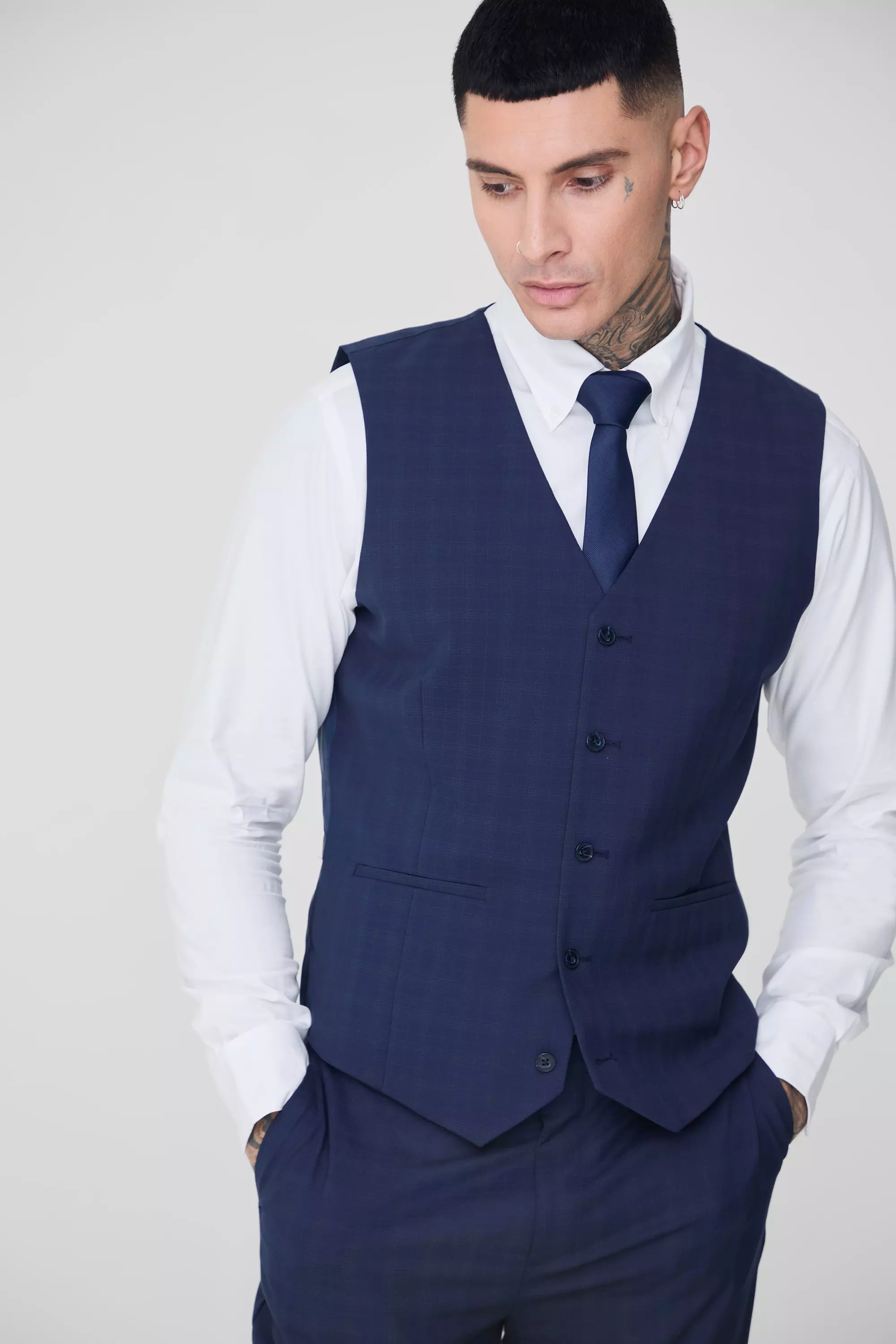 Tall Dark Blue Plaid Vest alternative image