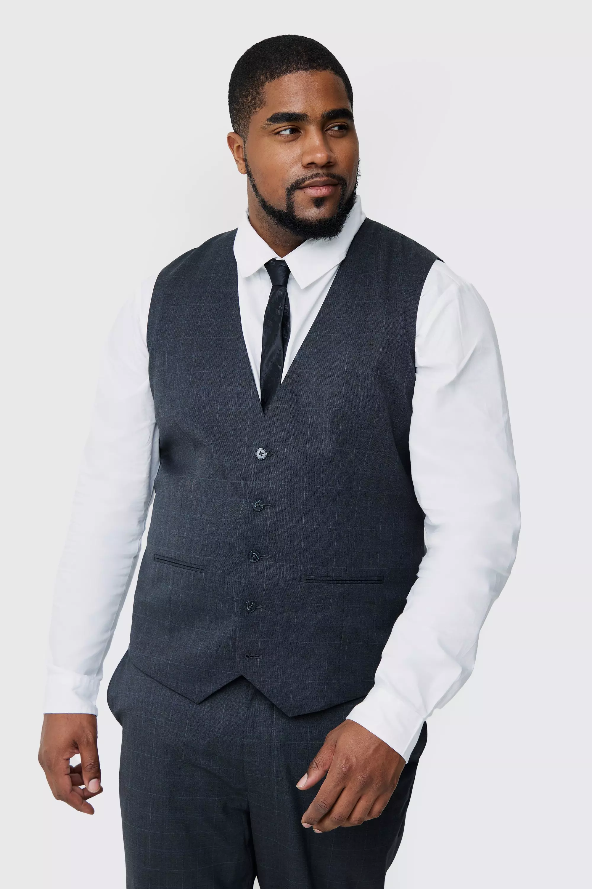 Plus Charcoal Check Waistcoat Charcoal