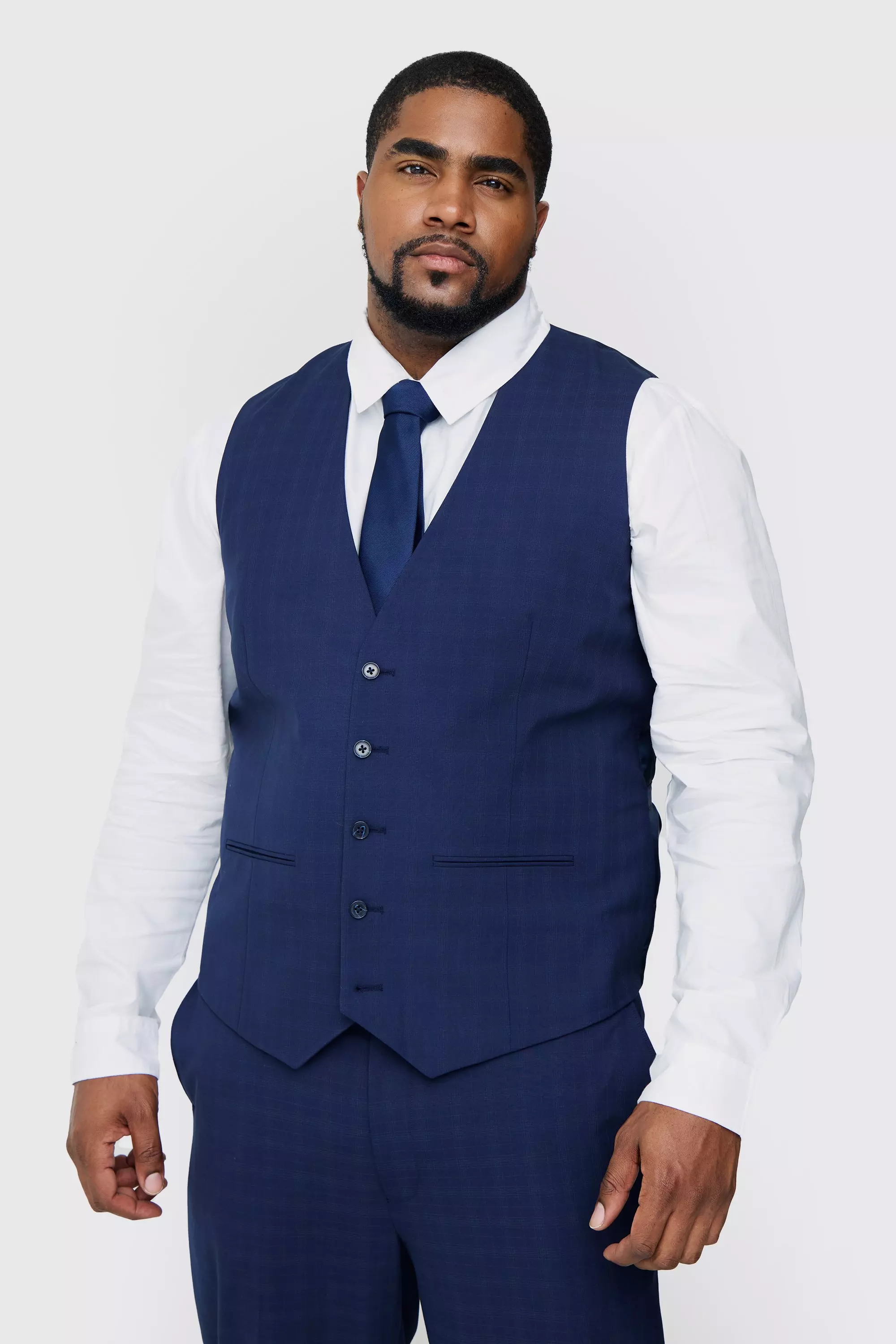 Plus Dark Blue Check Waistcoat alternative image