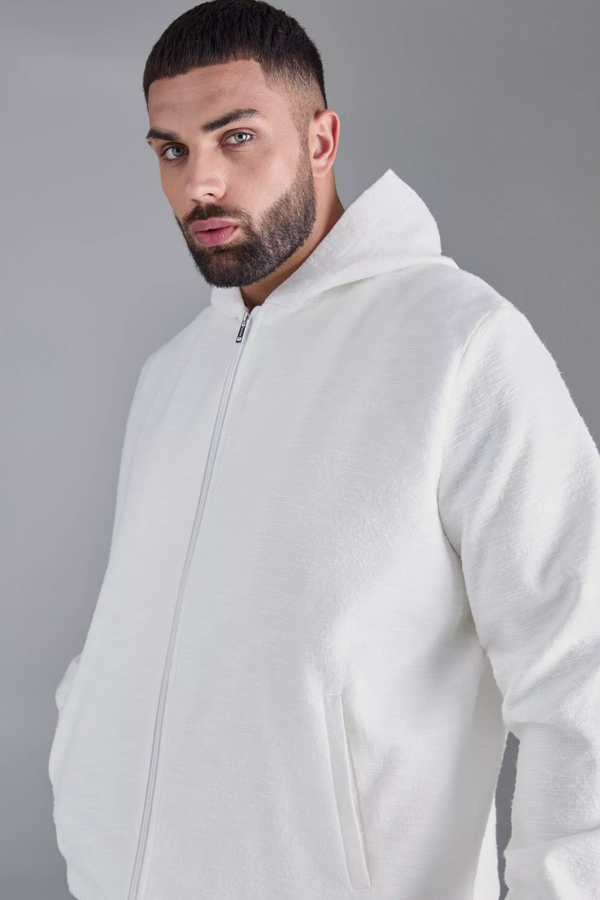 White Plus Textured Jacquard Smart Hooded Jacket alternative image