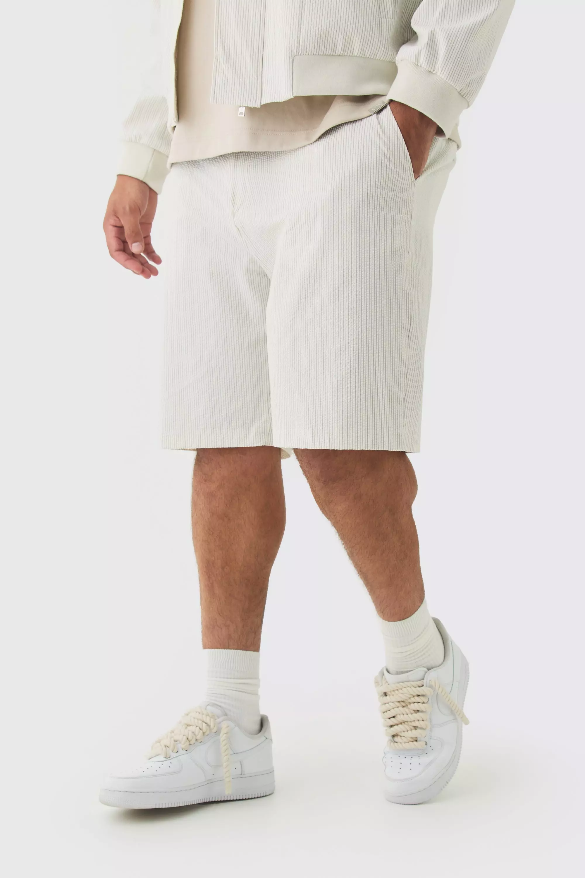 Plus Stripe Seersucker Regular Fit Shorts Ecru