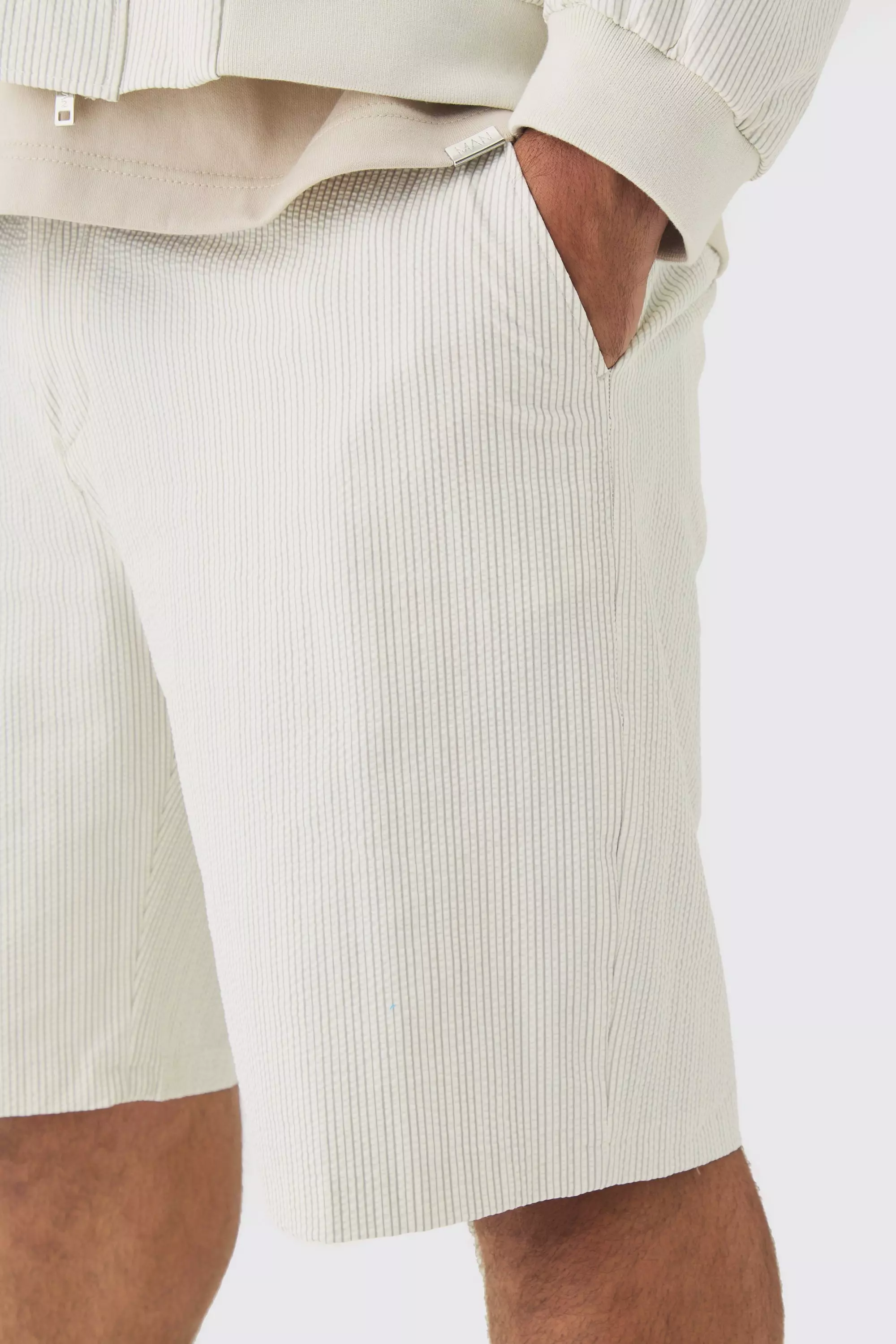 Ecru Plus Stripe Seersucker Regular Fit Shorts alternative image