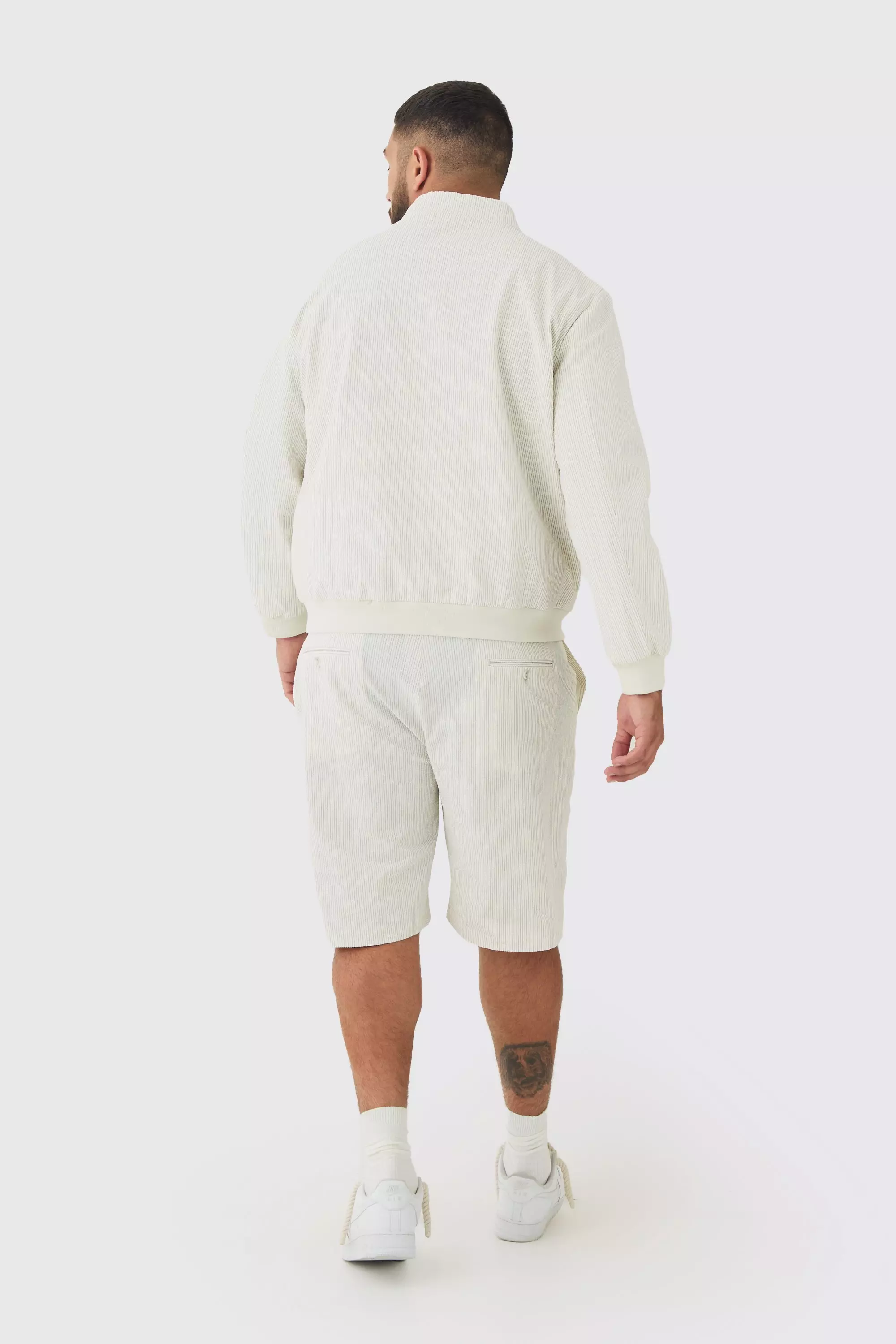 Ecru Plus Stripe Seersucker Funnel Neck Smart Jacket alternative image