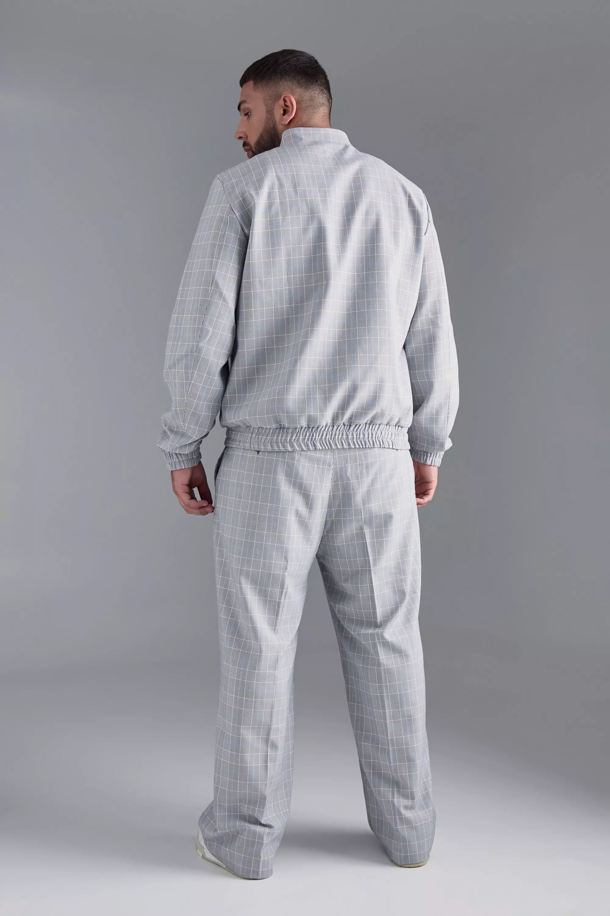 Grey Plus Check High Neck Zip Up Smart Bomber Jacket alternative image