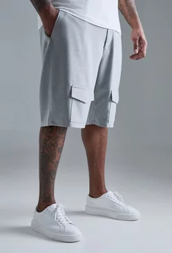 Grey Plus Side Stripe Drawcord Waist Smart Cargo Shorts 1