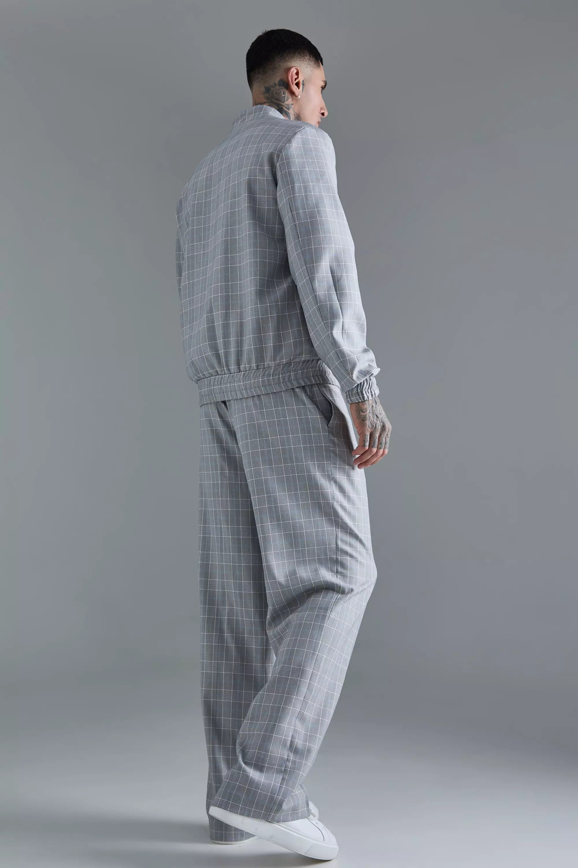Grey Tall Plaid Tailored Wide Leg Pants alternative image