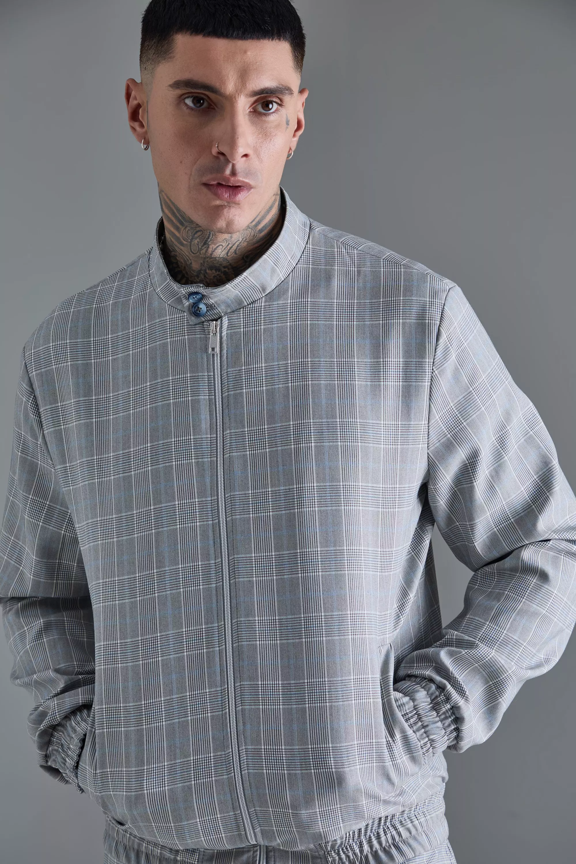 Grey Tall Plaid Tailored Wide Leg Pants alternative image