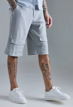 Grey Tall Side Stripe Drawcord Waist Smart Cargo Shorts