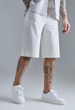 Tall Stripe Seersucker Drawcord Regular Fit Shorts Ecru