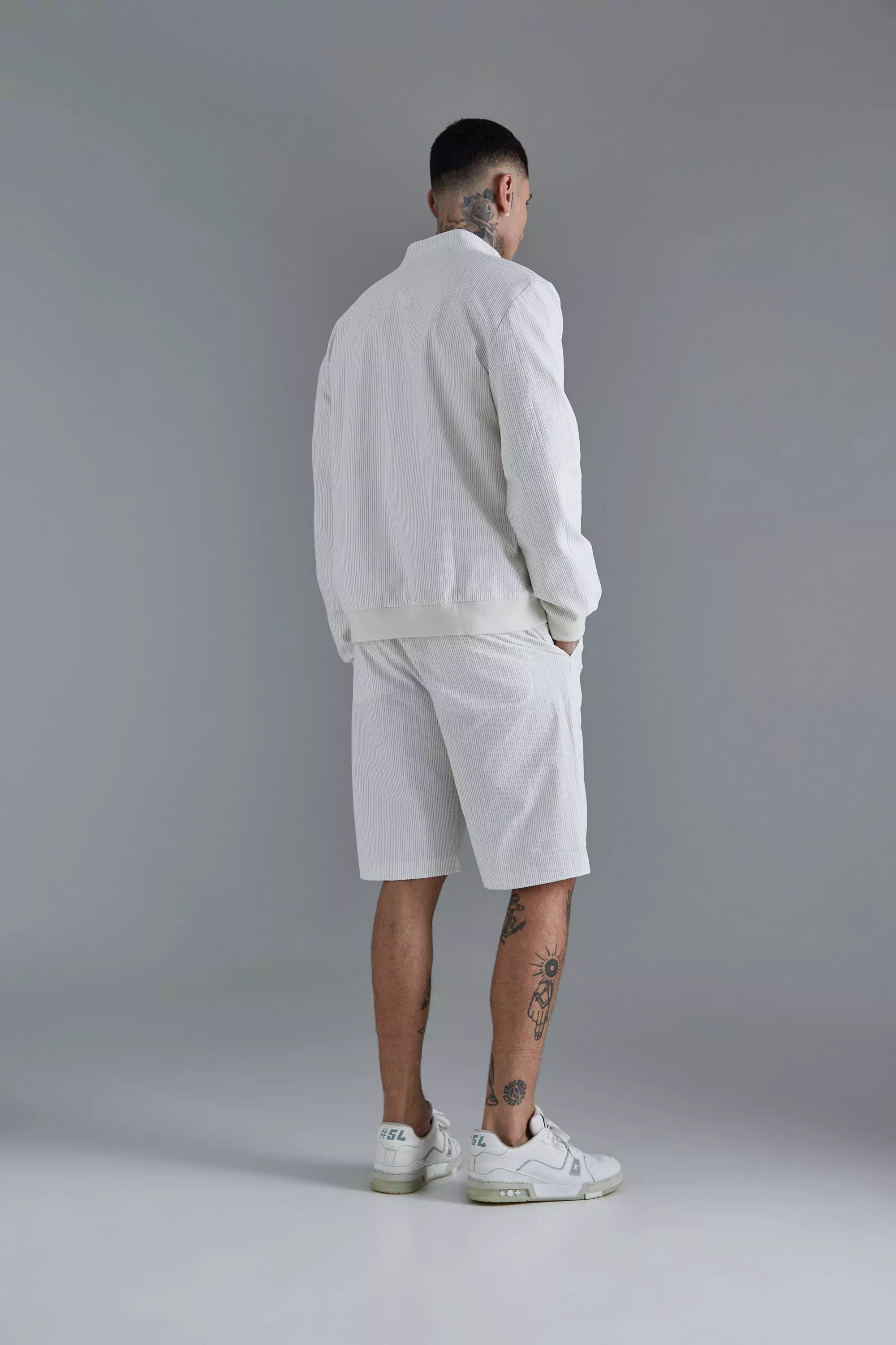 Tall - Short rayé en tissu crêpe, Ecru autre image