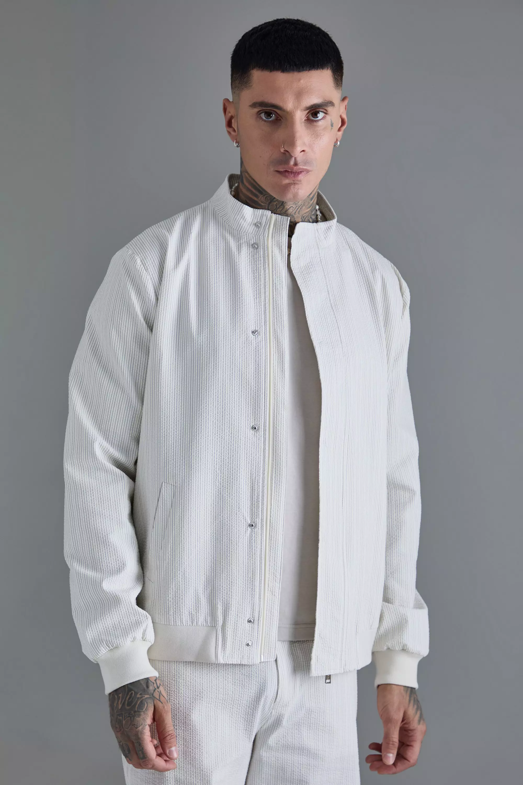 Tall - Veste habillée à col cheminée et rayures, Ecru autre image