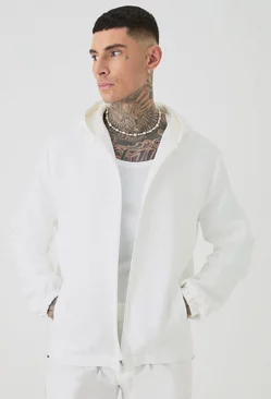 Tall Textured Cotton Jacquard Smart Hooded Jacket White