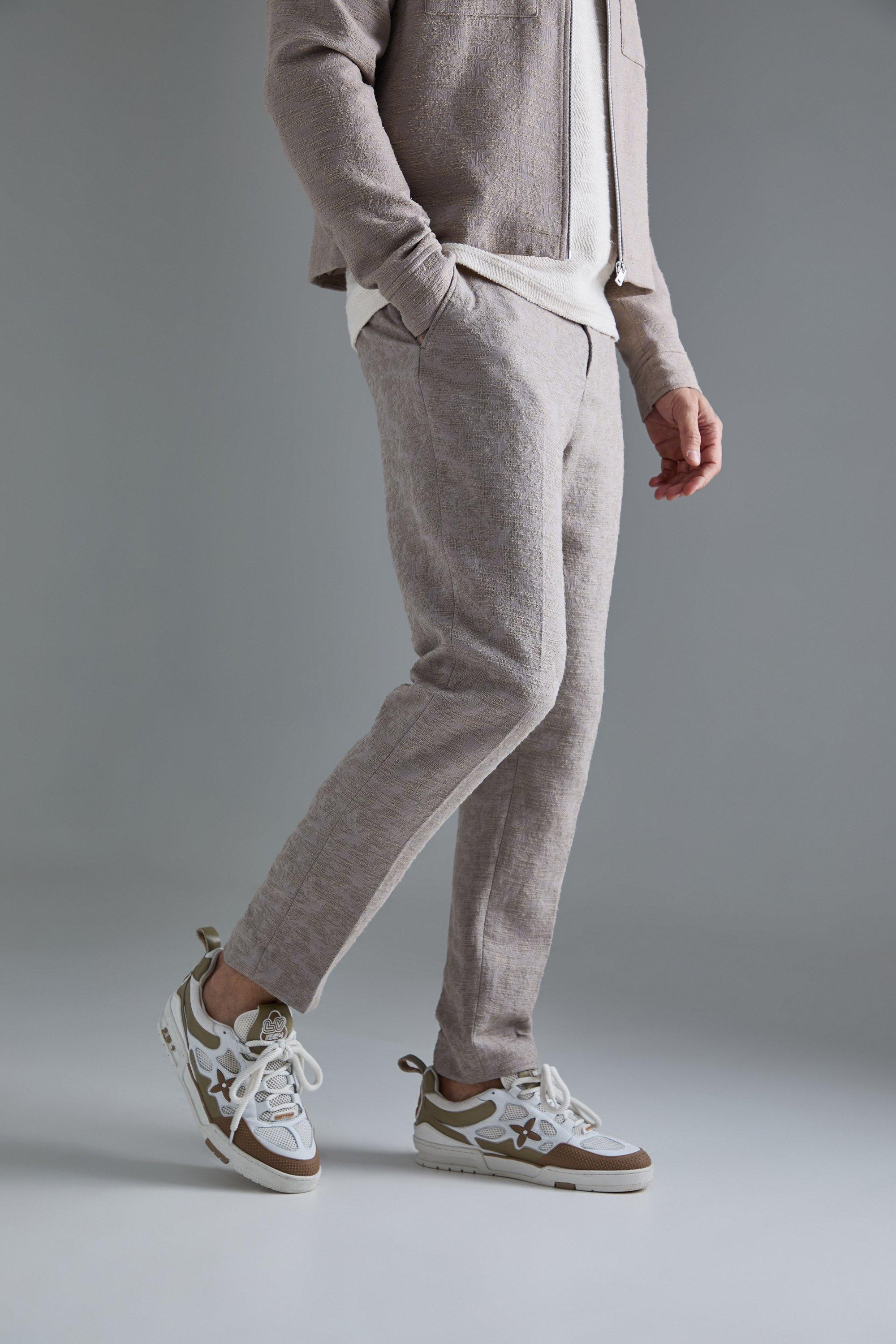 Taupe Tall Textured Jacquard Smart Tapered Trousers