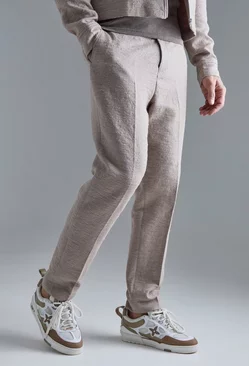 Tall Textured Cotton Jacquard Smart Tapered Trousers Taupe