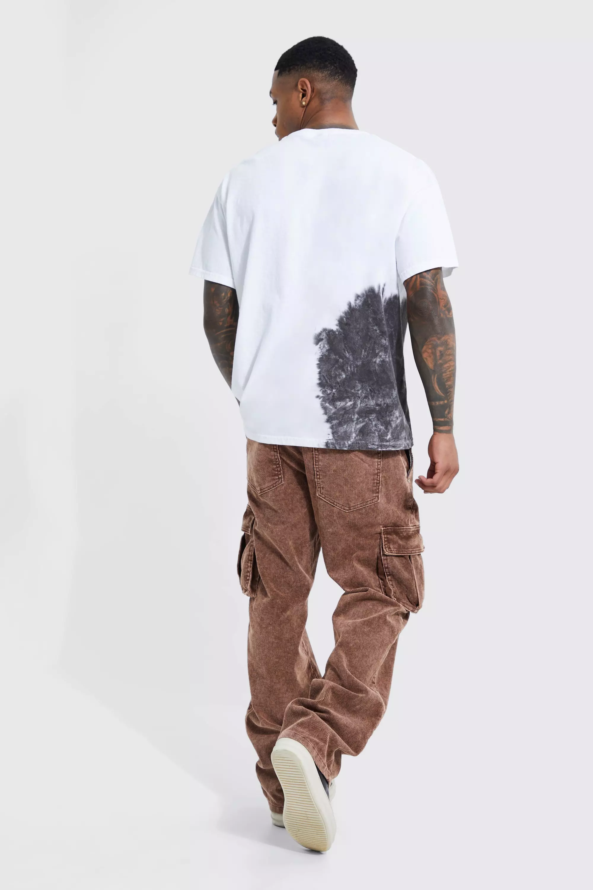 Acid Wash Relaxed Cord Cargo Trouser | boohooMAN USA