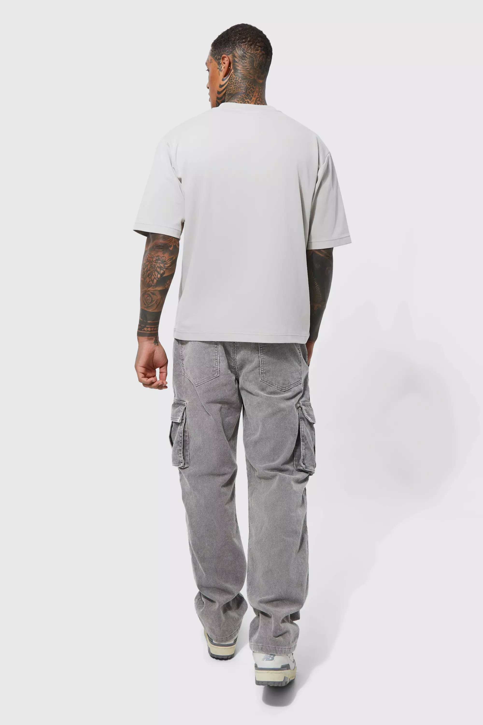 Charcoal Acid Wash Relaxed Cord Cargo Pants alternative image