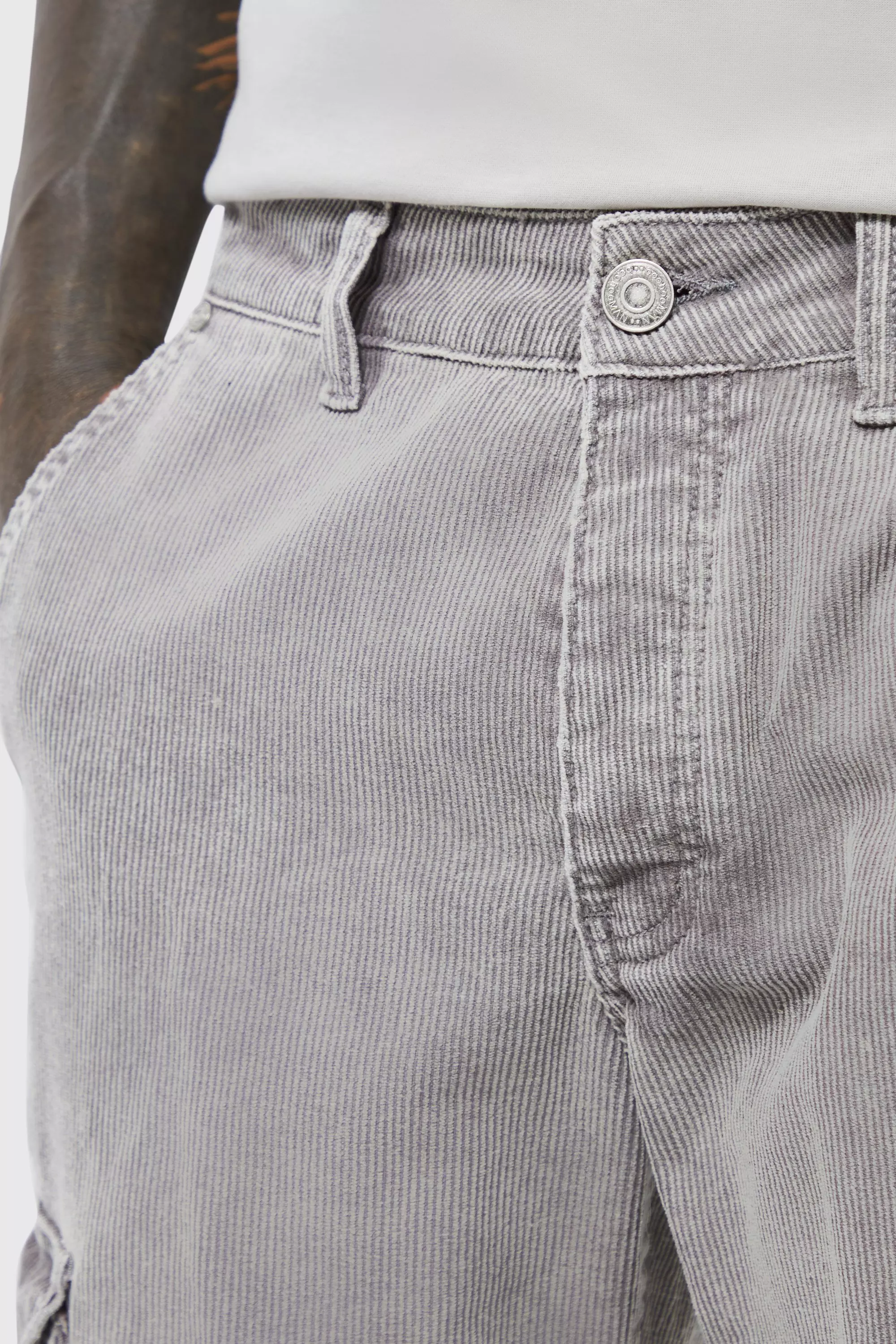 Charcoal Acid Wash Relaxed Cord Cargo Pants alternative image
