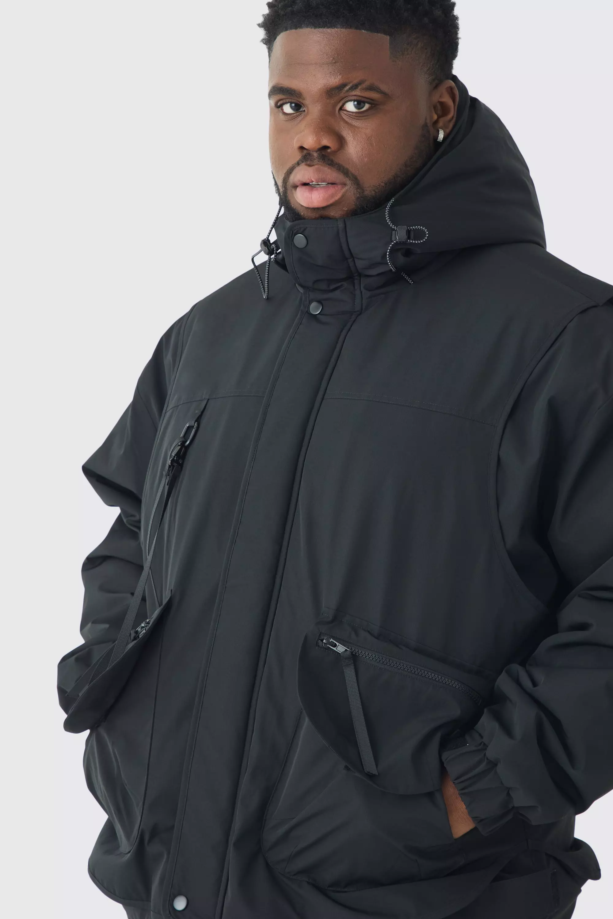 Black hooded utility jacket best sale