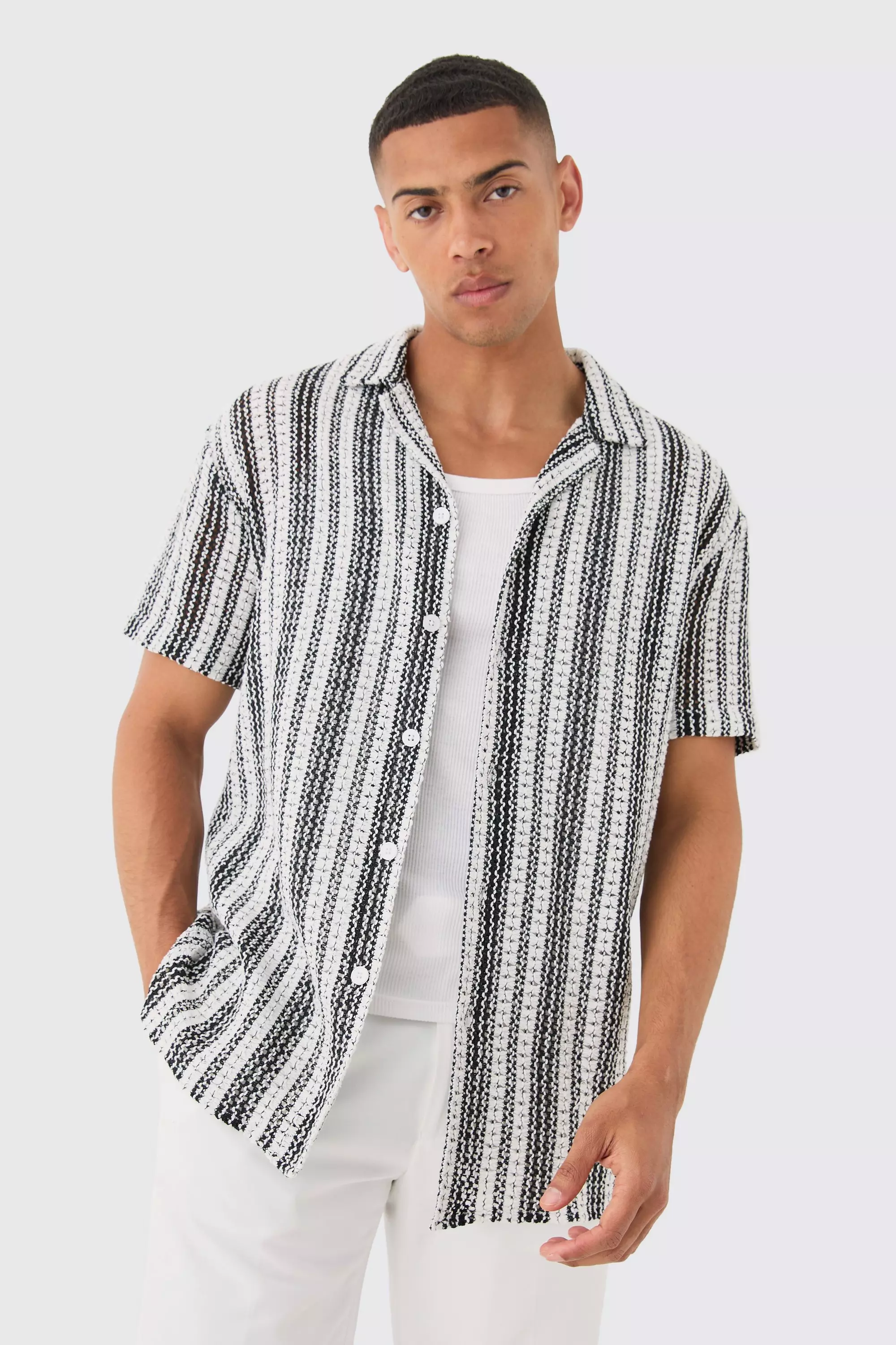 Chemise oversize rayée en maille, Black autre image