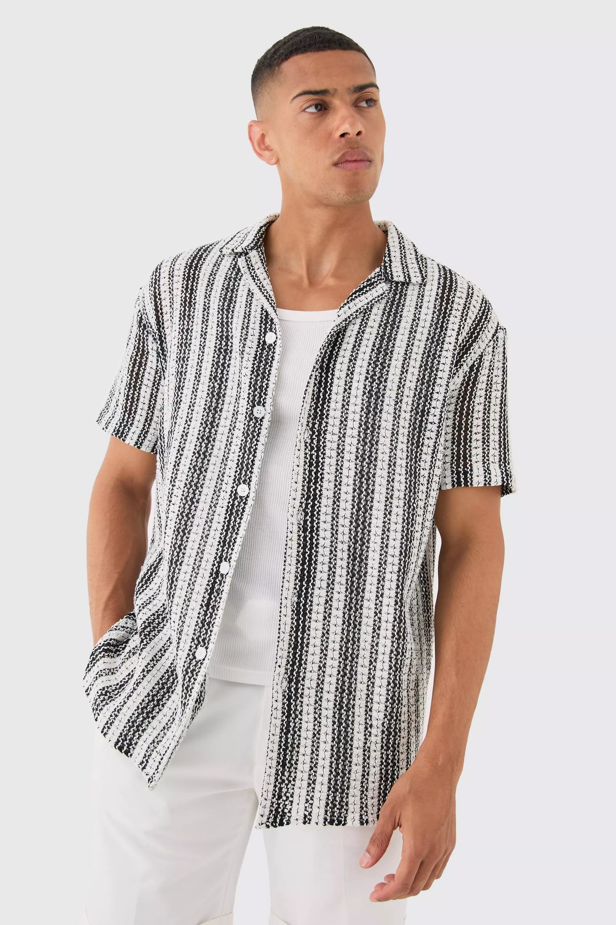 Chemise oversize rayée en maille, Black autre image