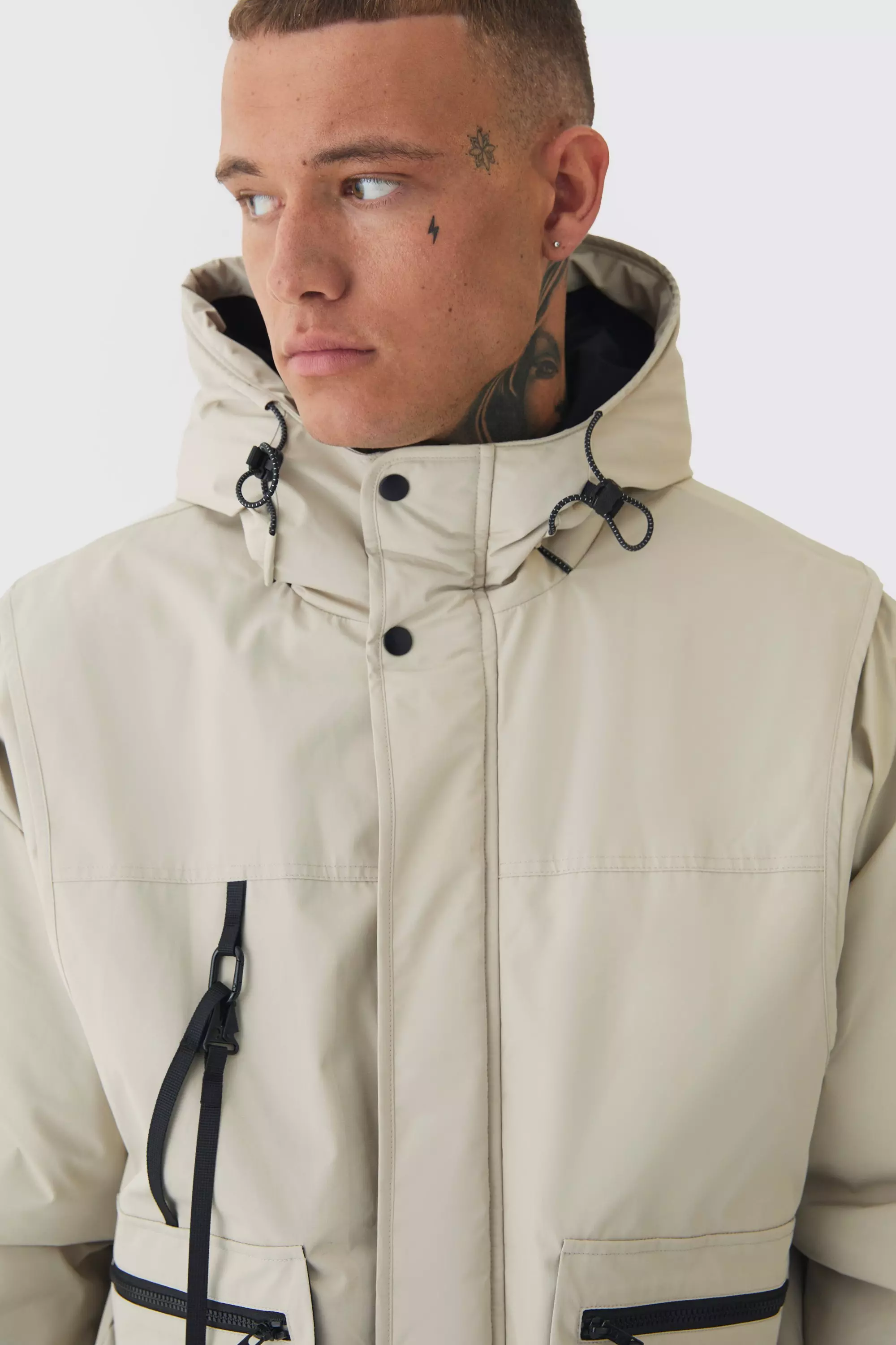 Tall Utility Parka-Jacke mit Kapuze, Stone alternatives Bild