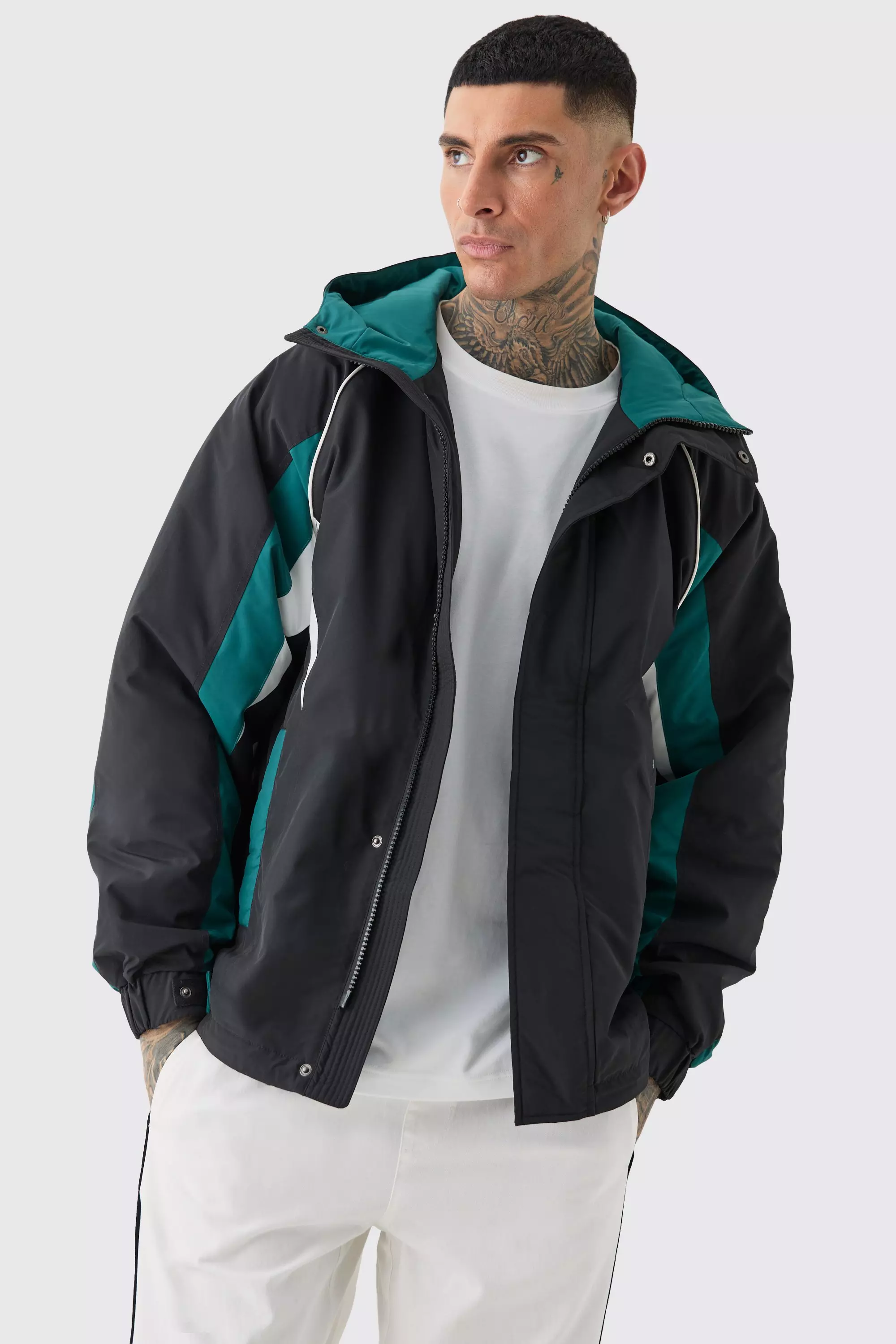 Tall Hooded Colour Block Parka Jacket In Black alternative image