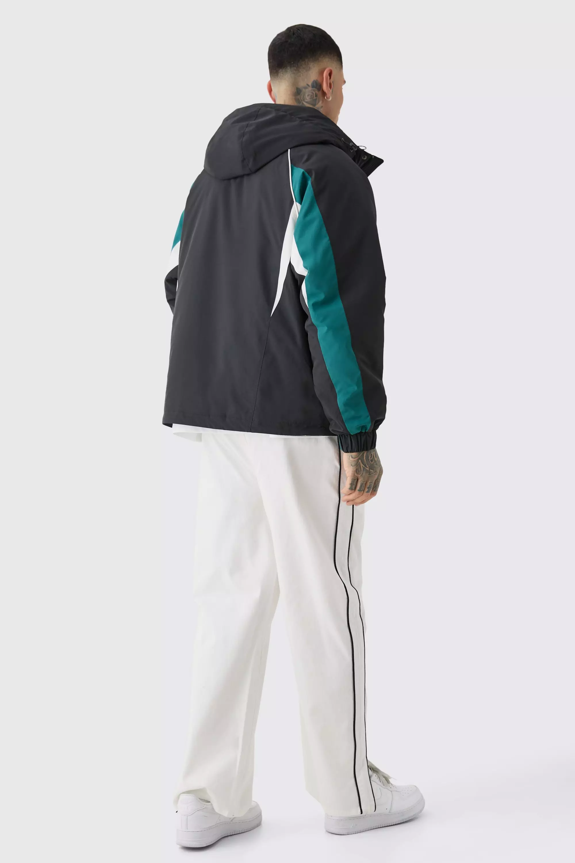 Tall Hooded Colour Block Parka Jacket In Black alternative image