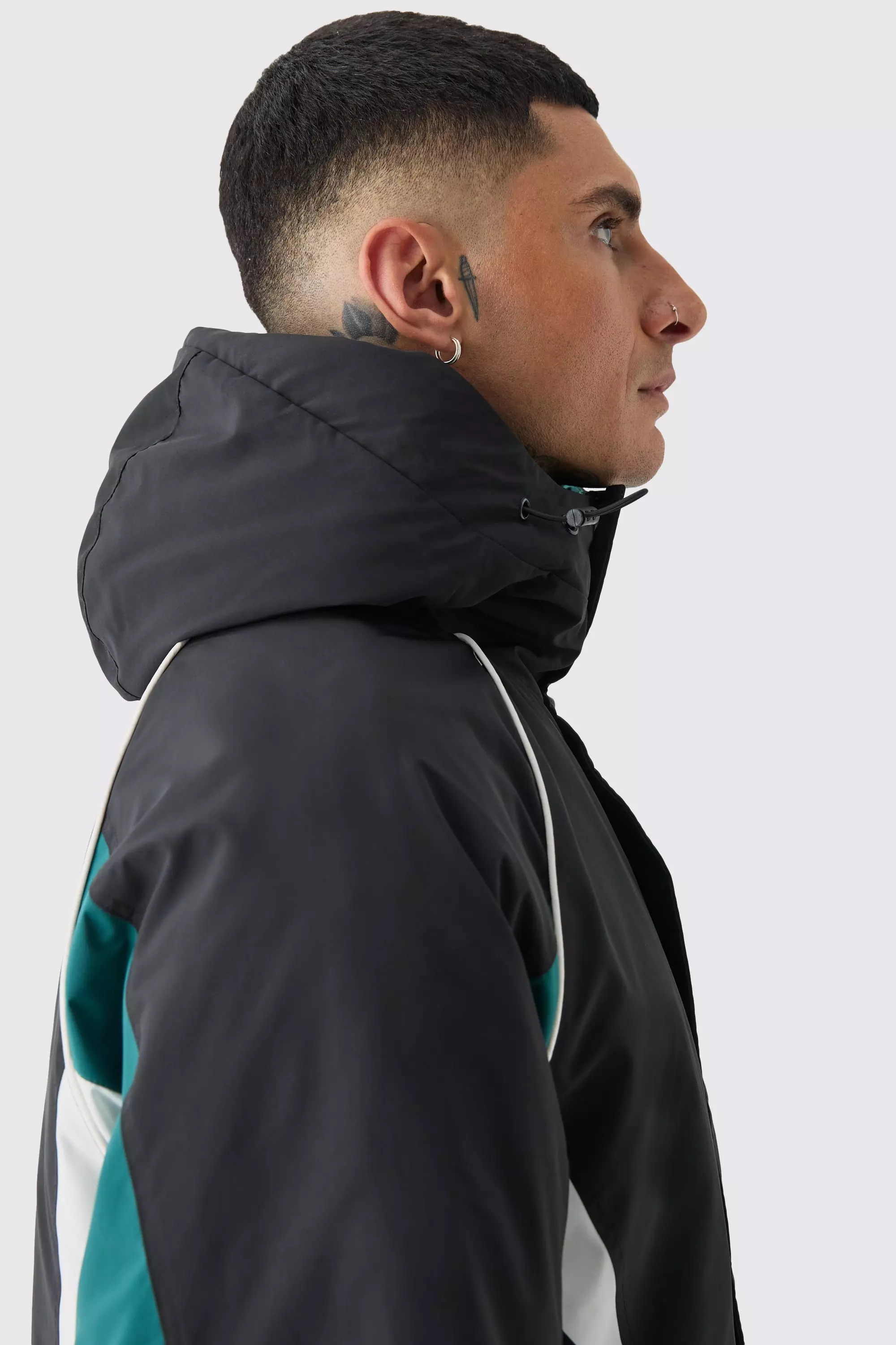 Tall Hooded Colour Block Parka Jacket In Black alternative image