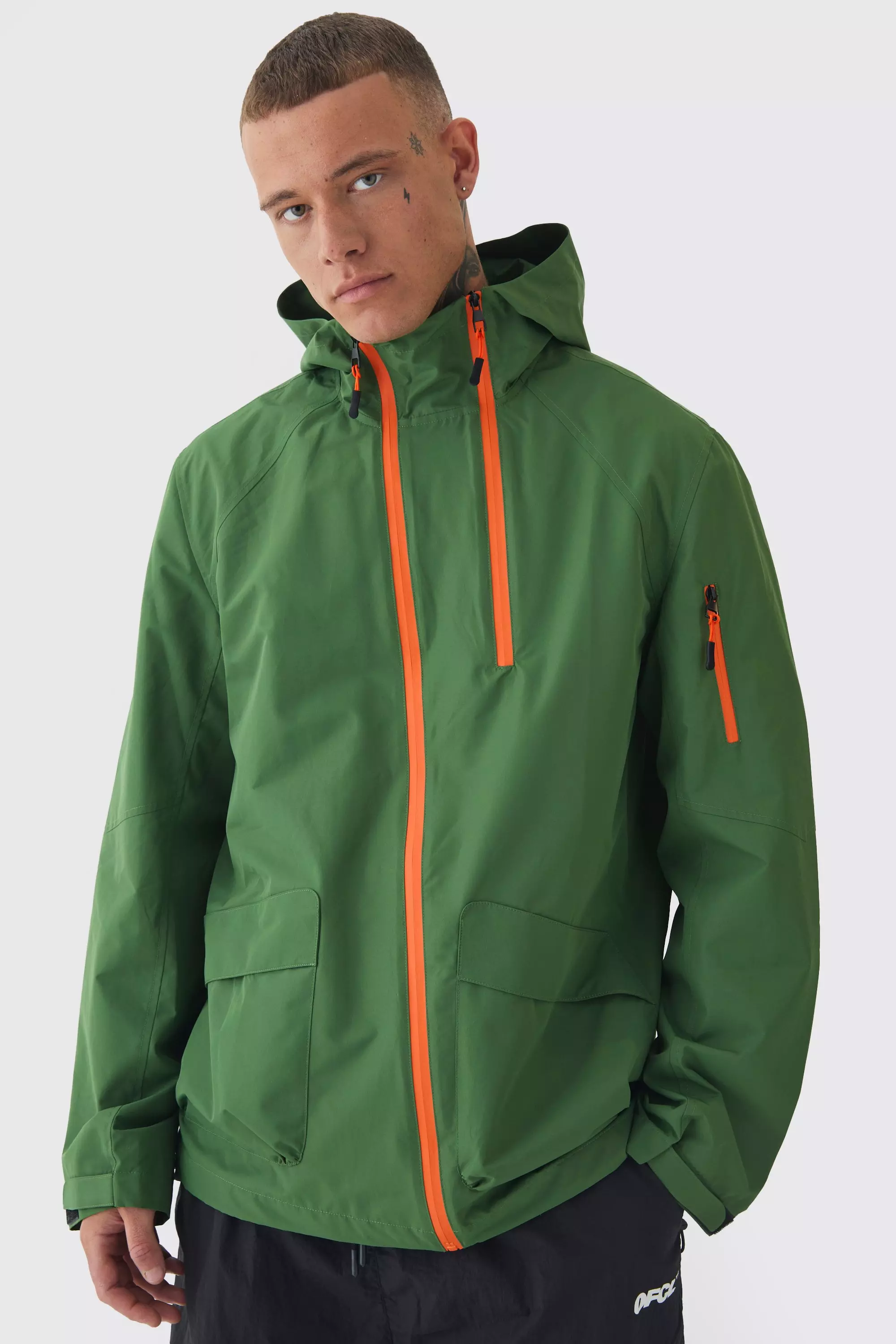 Tall Double Zip Hooded Windbreaker In Khaki alternative image