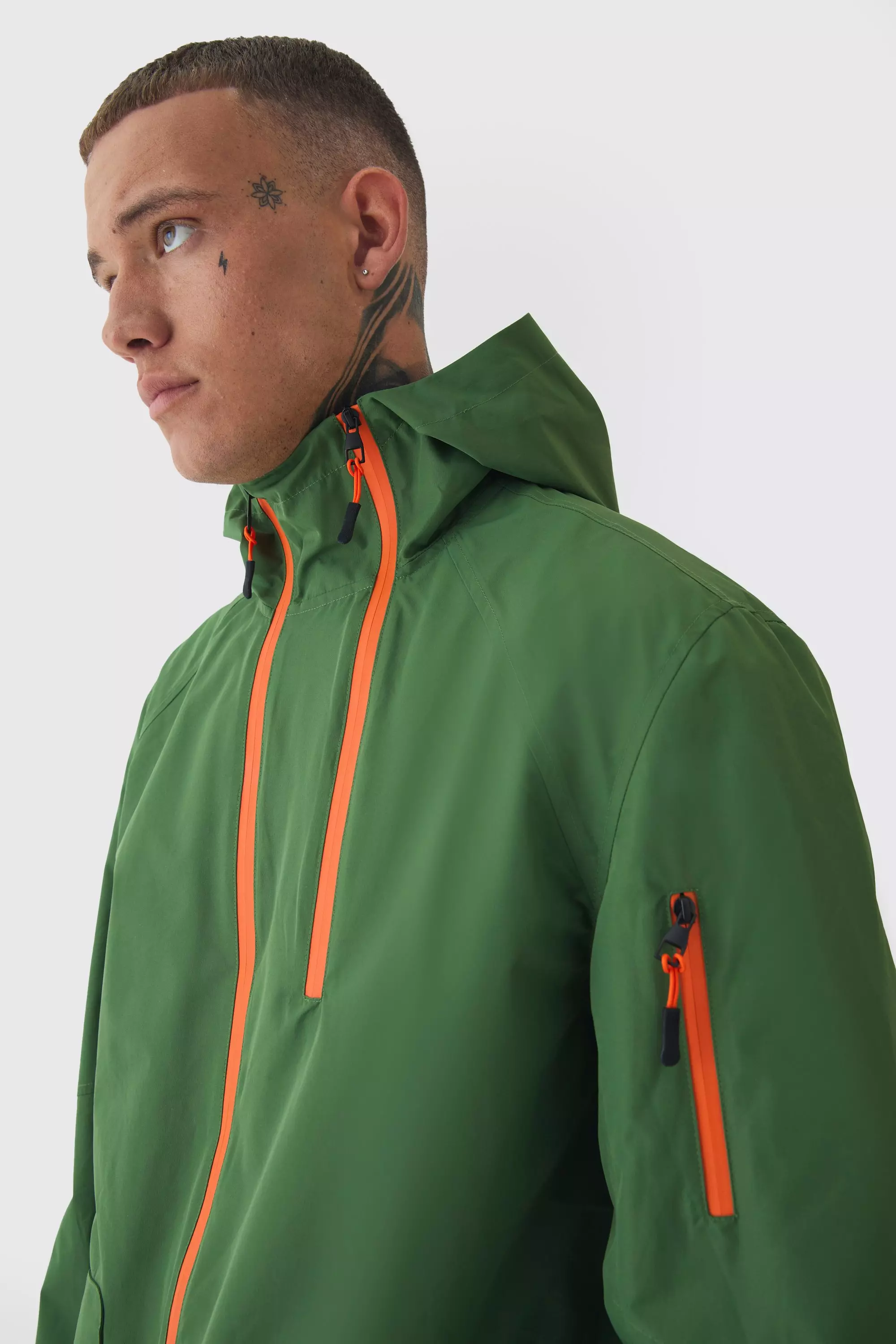 Tall Double Zip Hooded Windbreaker In Khaki alternative image