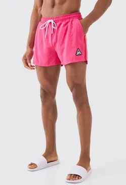 Super Short Man Triangle Crinkle Swim Short Pink