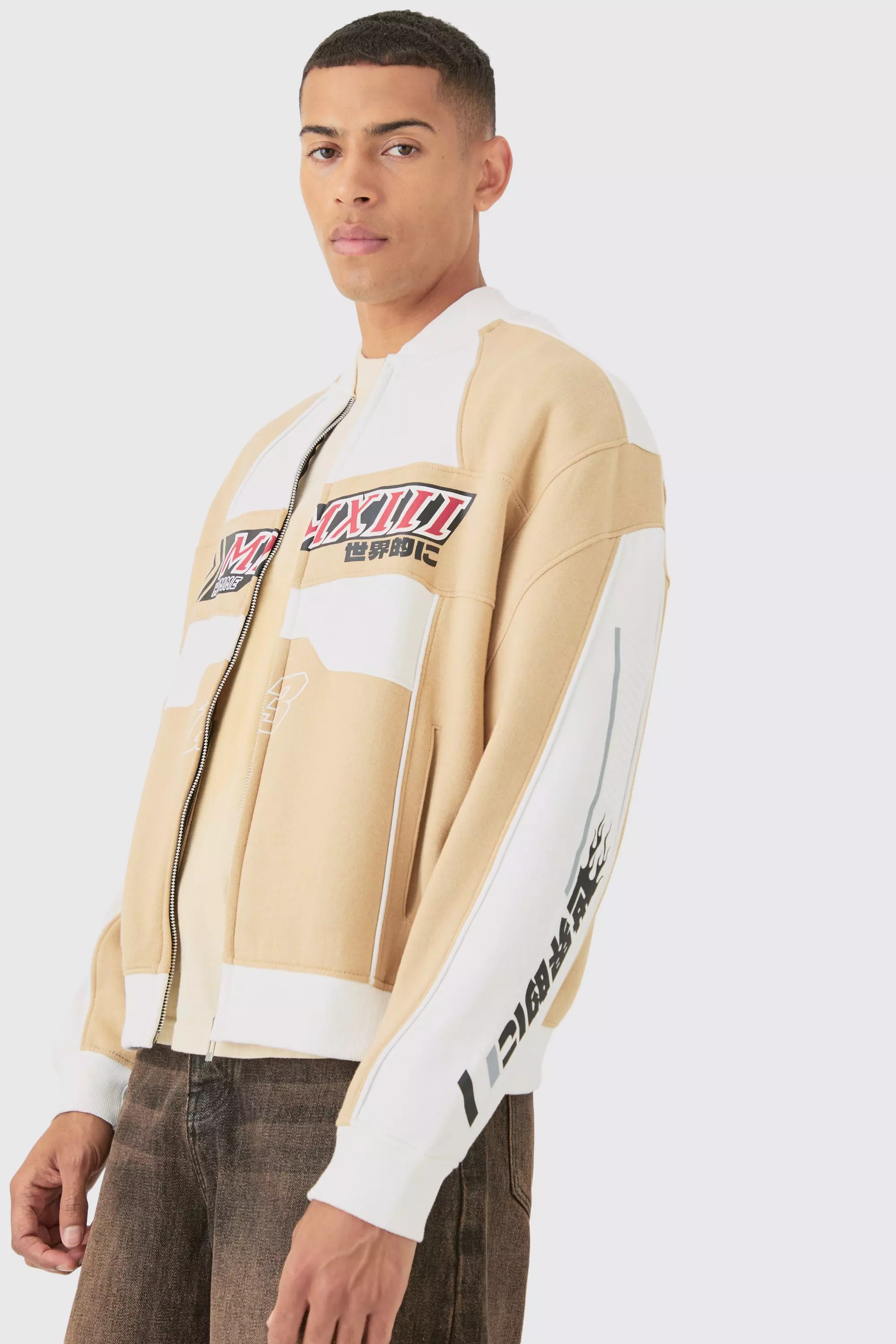 Oversized Boxy Moto Jersey Jacket White