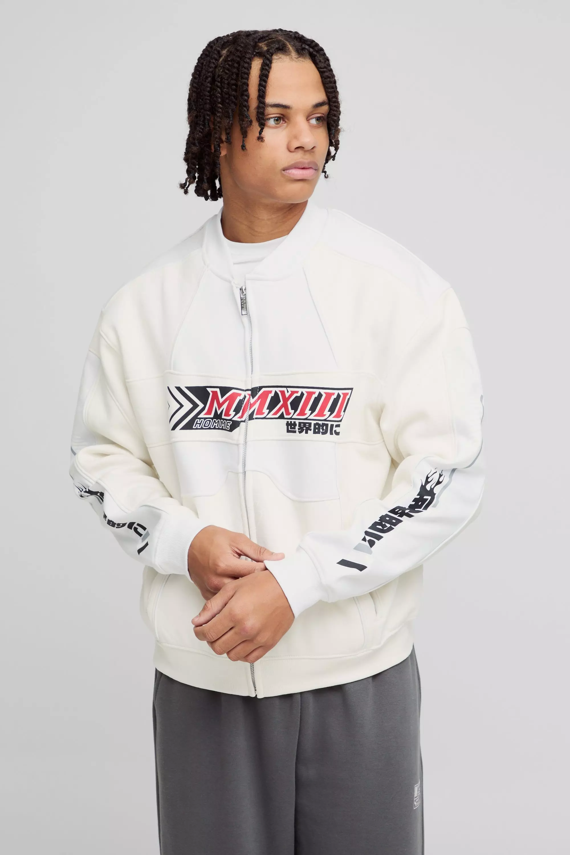 Giacca Squadrata Oversize In Jersey Da Moto, White immagine alternativa