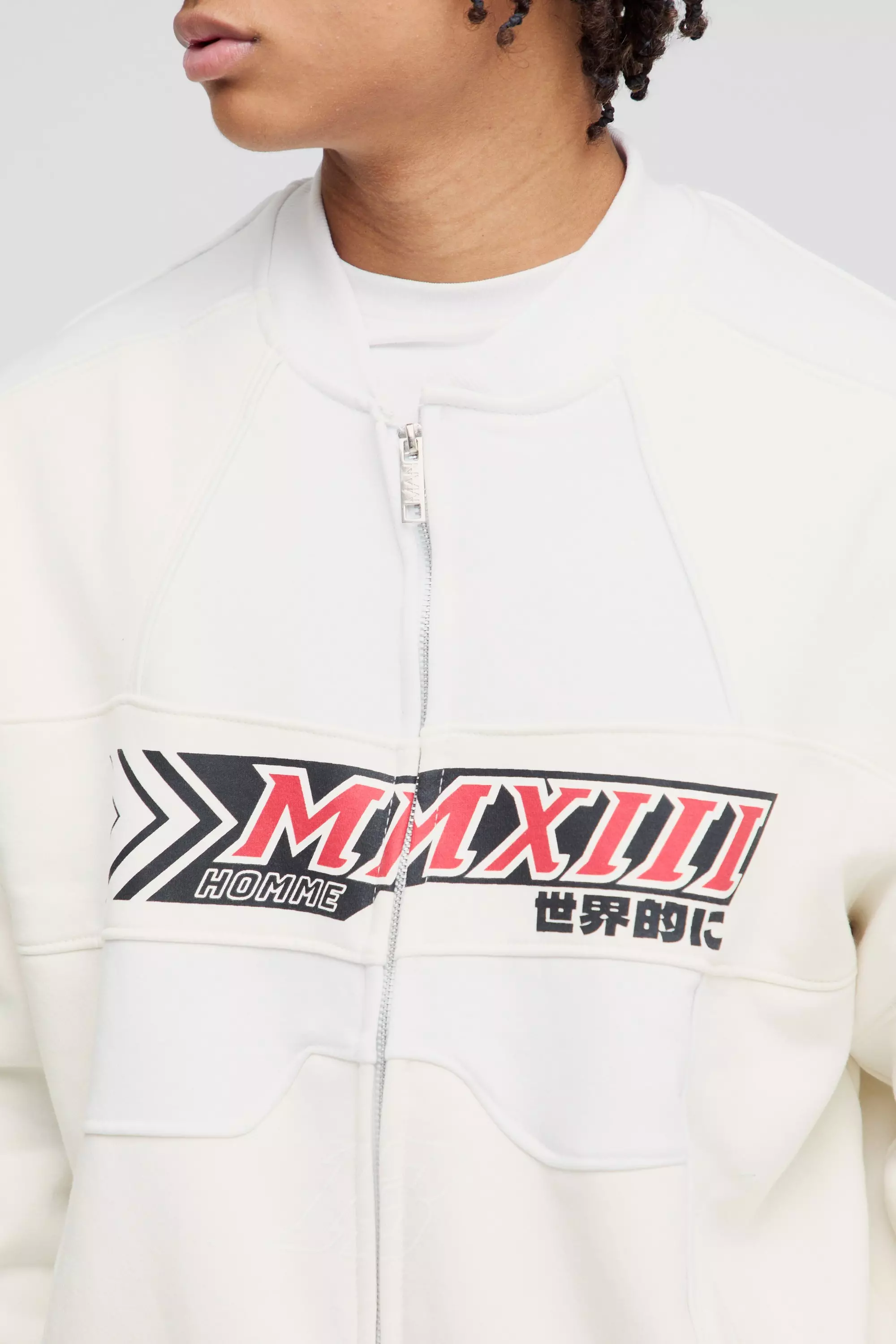 Giacca Squadrata Oversize In Jersey Da Moto, White immagine alternativa