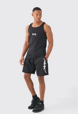 Muscle Fit Graphic Official Vest & Shorts Set Black