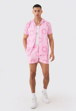 Pink Regular Worldwide Shirt & Swim Short Set