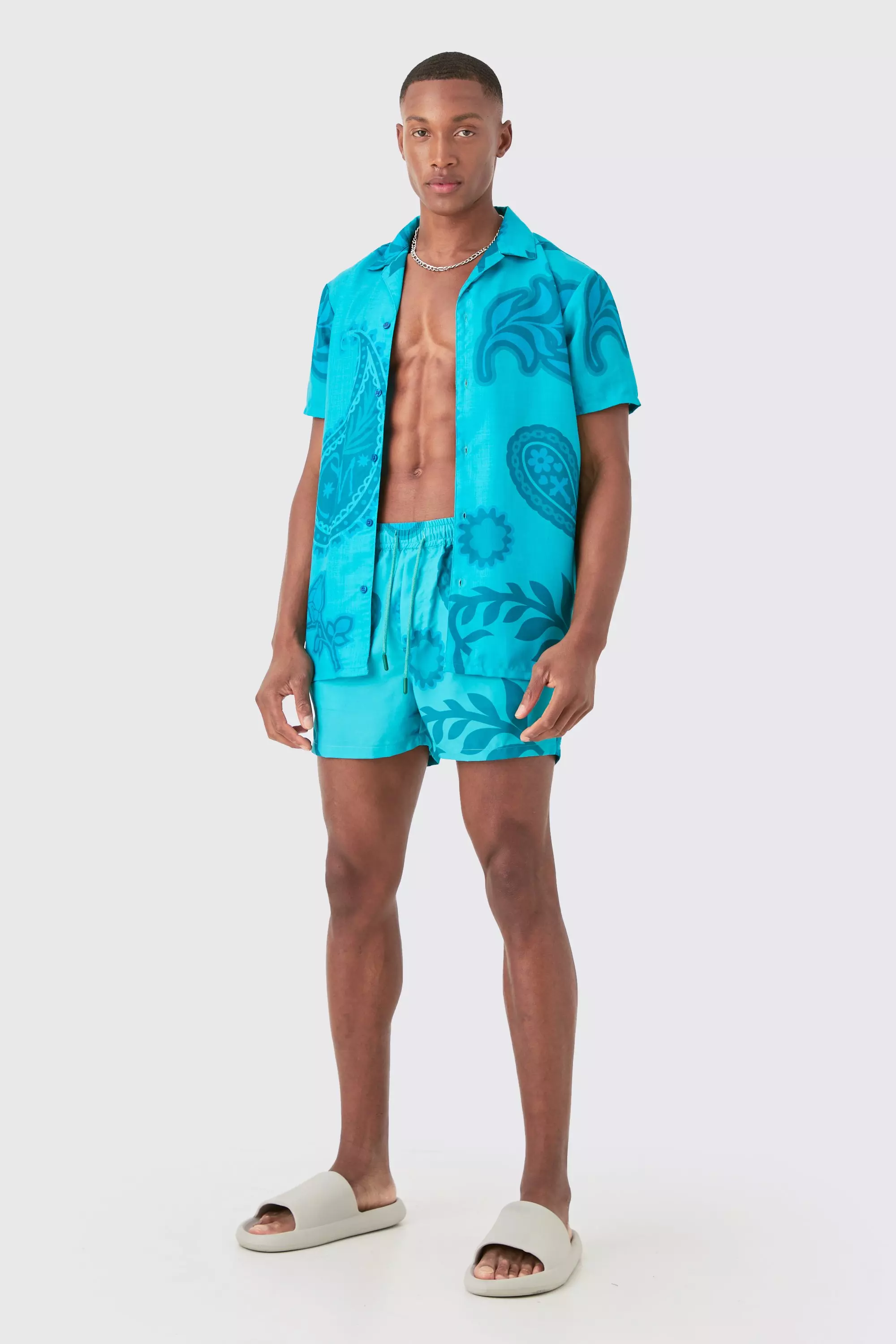 Regular Paisley Shirt & Swim Short Set Blue