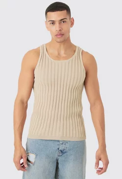 Muscle Fit Ribbed Knit Vest Stone
