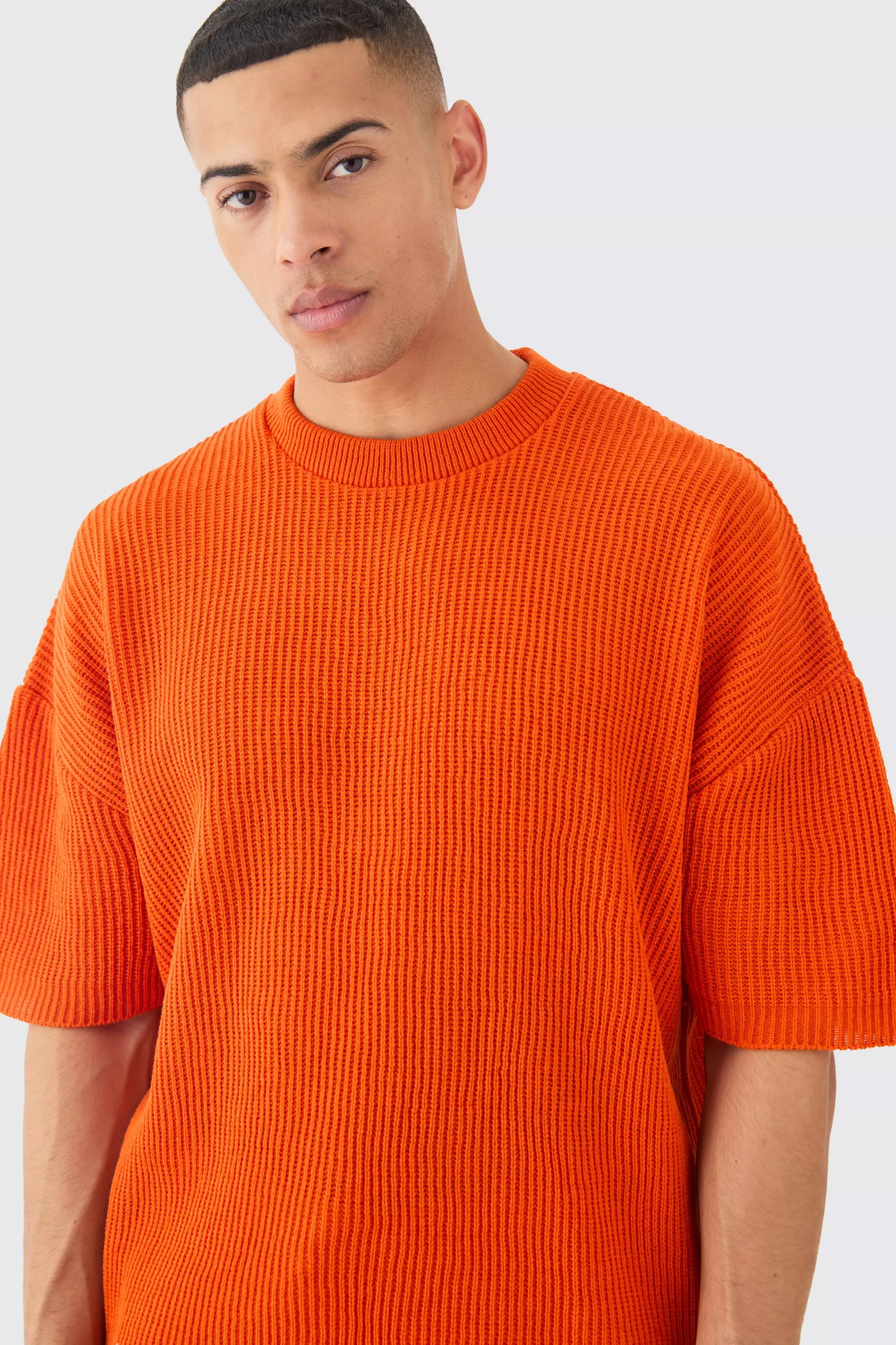 Oversized Ribbed Knit T-shirt | boohooMAN USA