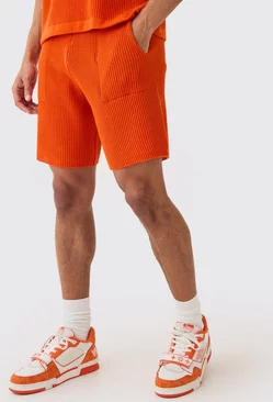Relaxed Mid Length Ribbed Knit Short Orange