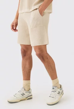 Relaxed Mid Length Ribbed Knit Short Stone