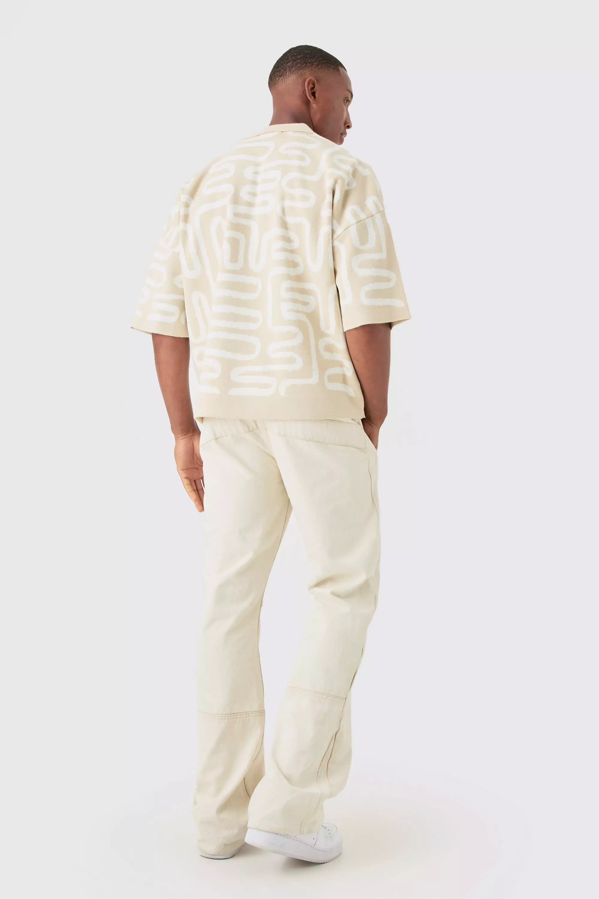 Boxy Oversized Abstract Knit Polo | boohooMAN USA
