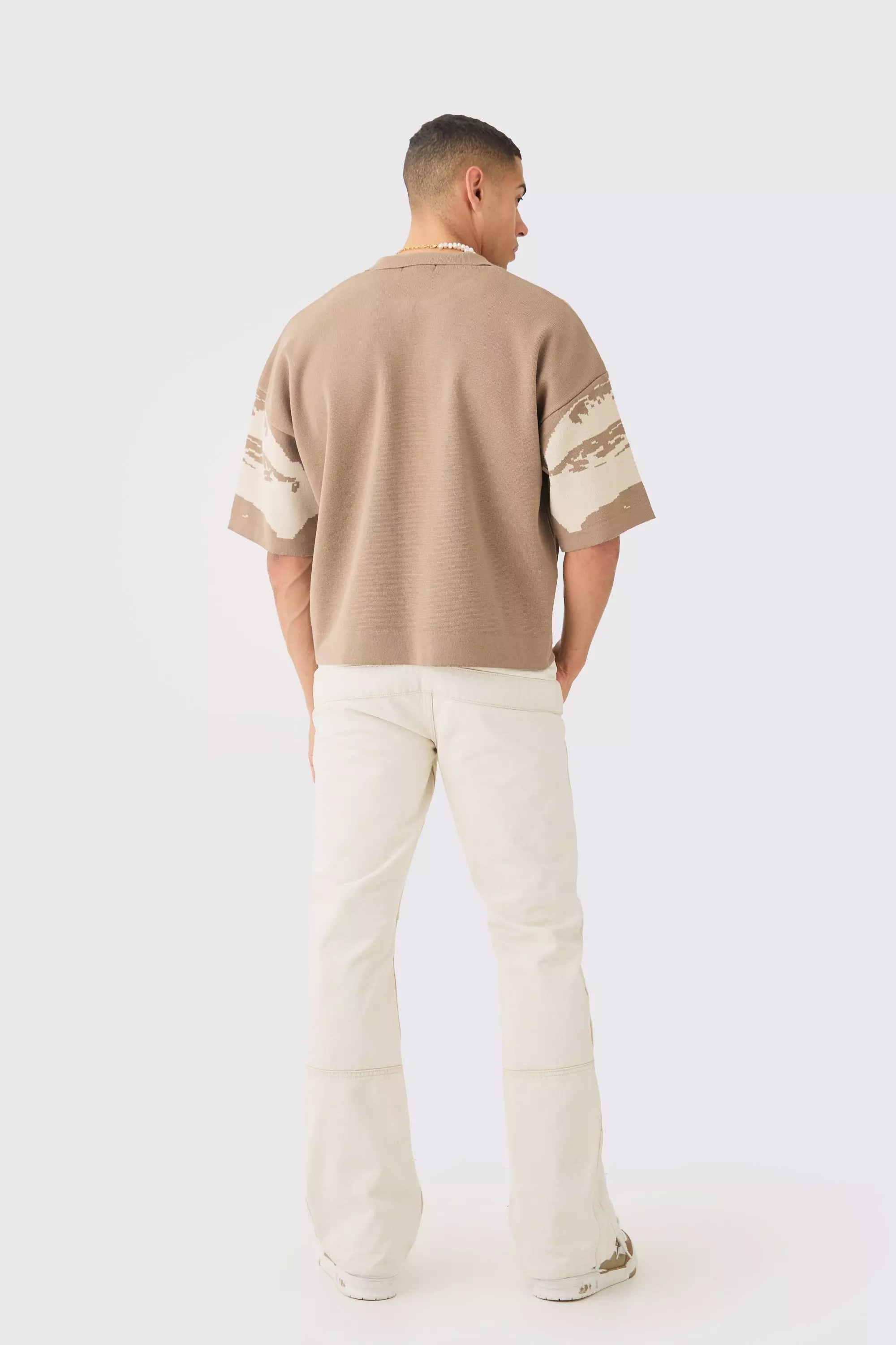 Taupe Oversized Boxy Line Drawing Knitted Polo alternative image