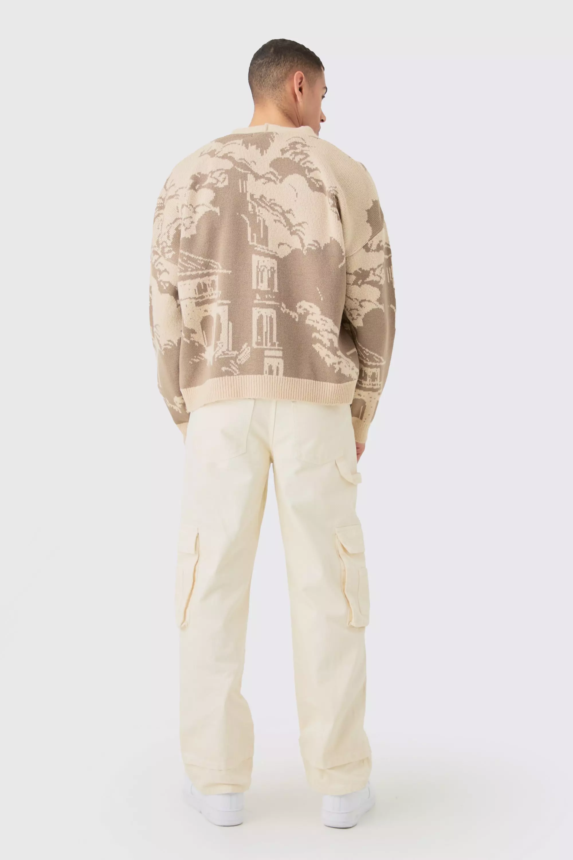 Stone Boxy Oversized Brushed Tonal Scenic Cardigan alternative image