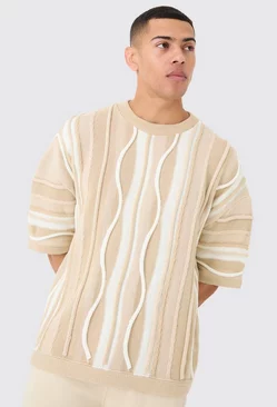 Oversized 3d Jacquard Knit T-shirt Stone
