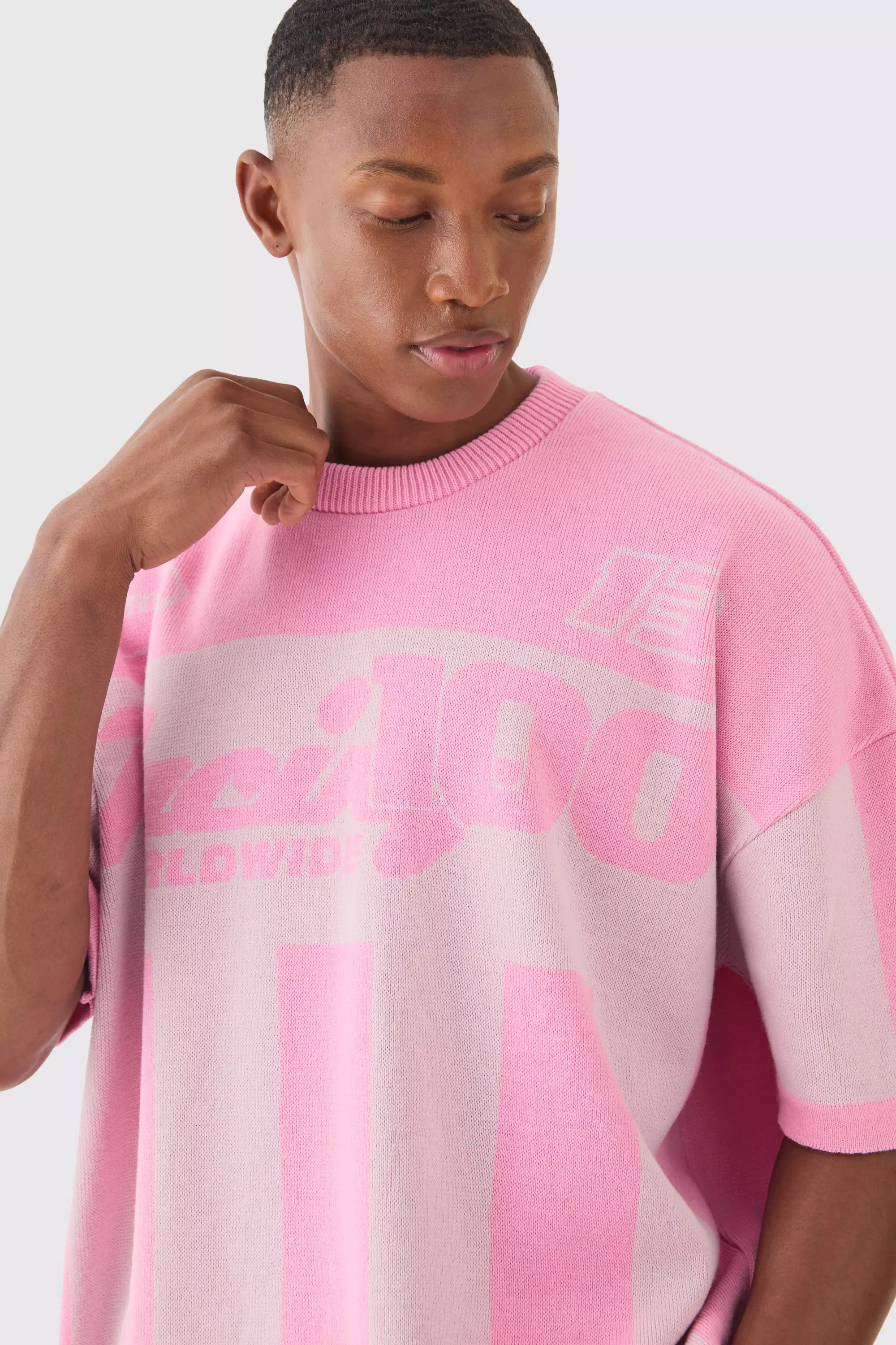 Oversized Moto Stripe Knitted T-shirt | boohooMAN USA