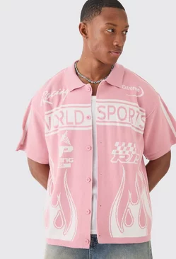 Boxy Fit Knitted Moto Shirt Pink