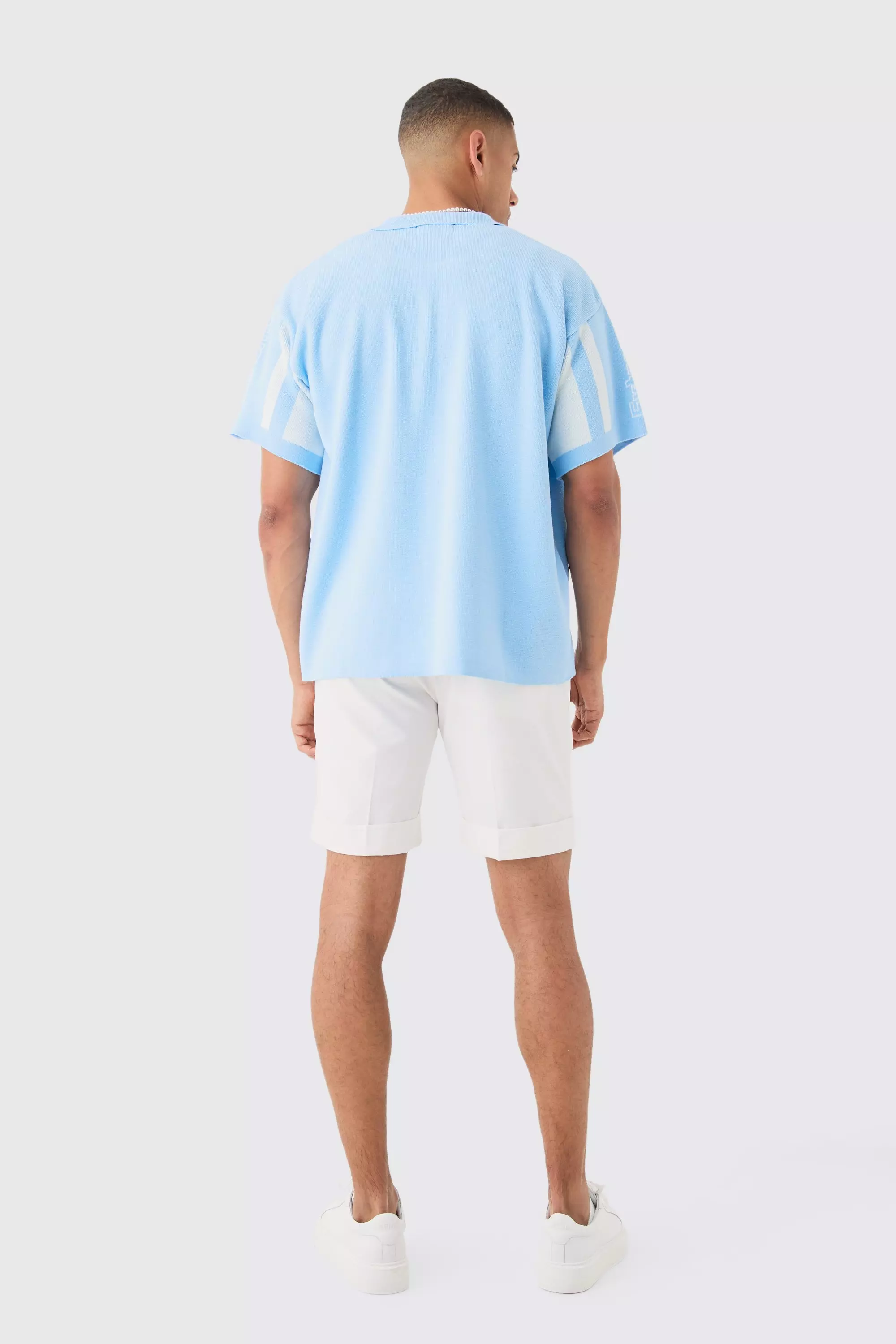 Light blue Oversized Boxy Fit Knitted Moto Shirt alternative image